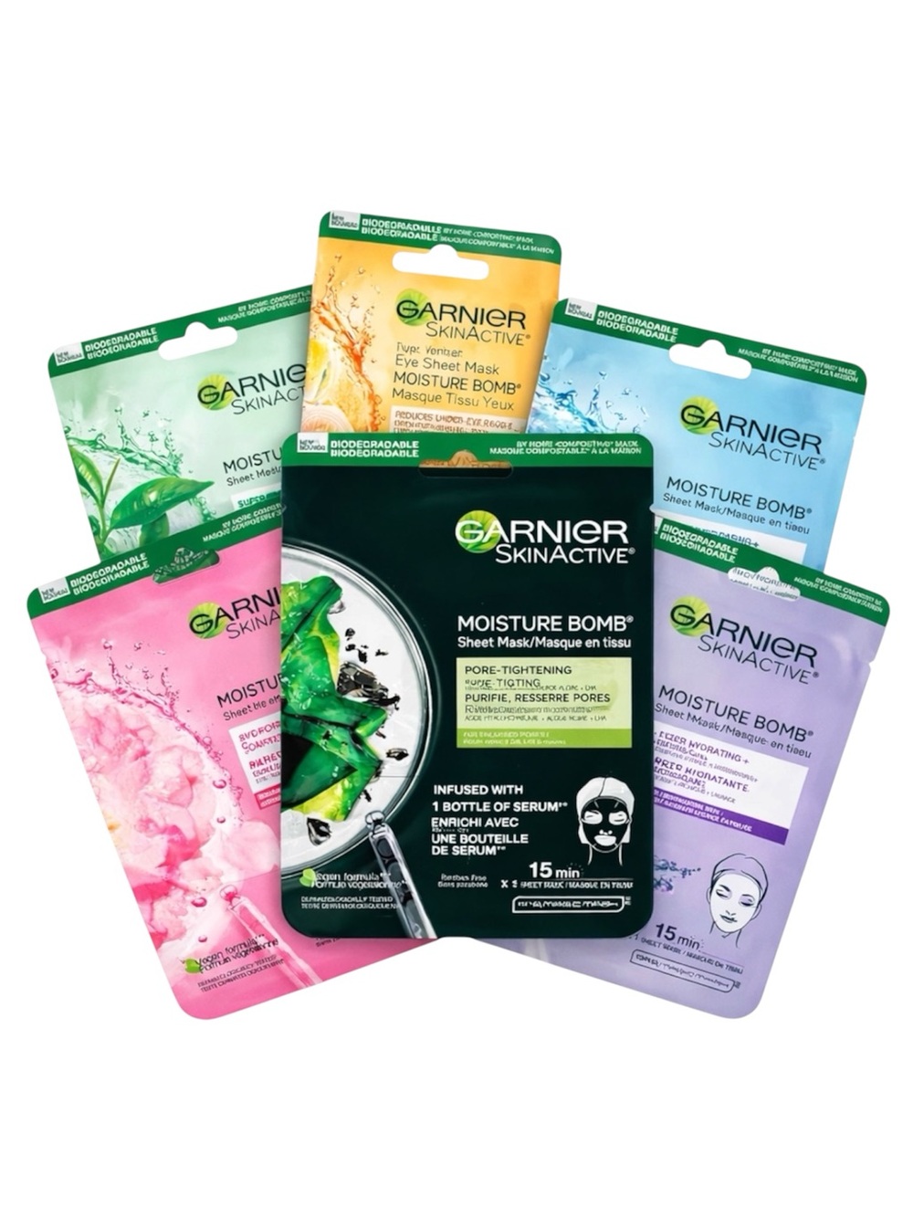 GARNIER SKINACTIVE MOISTURE BOMB MASK SET 6PCS - BRAND NEW